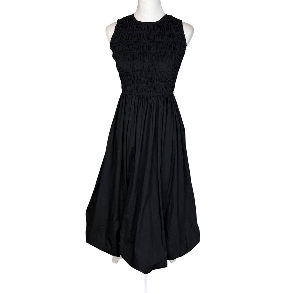 Moon River Anthropologie  Black Smocked Bodice Bubble Hem‎ Midi Dress XS  LBD